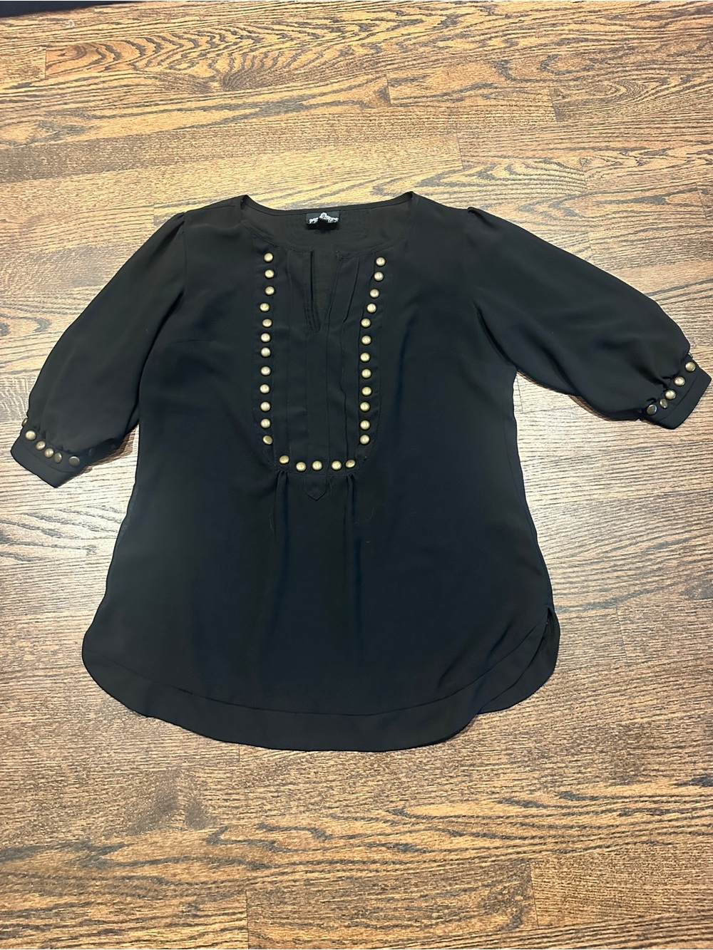Angie Black Blouse with Gold Stud Detail